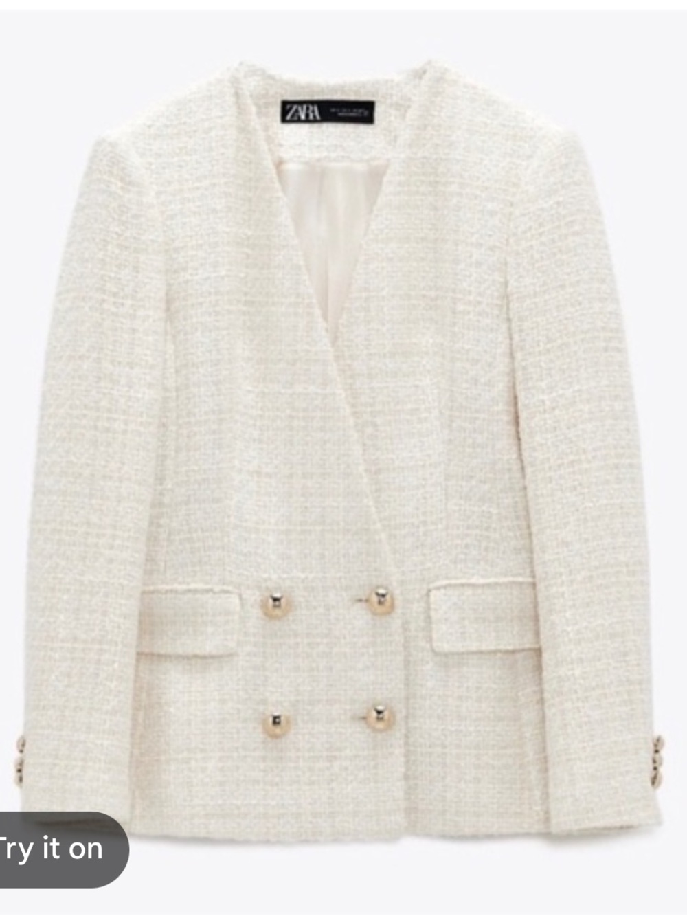 ZARA WOMENS TWEED TEXTURED BLAZER JACKET CREAM MEDIUM 7447/015/712/M